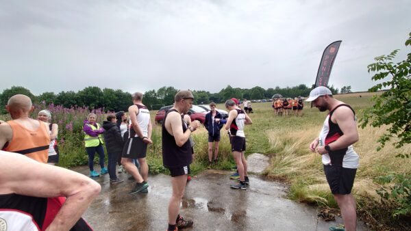 Runners milling around before the start of the Thurlstone Chase